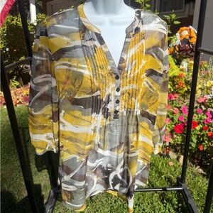 Nicole Miller Yellow and Gray Blouse